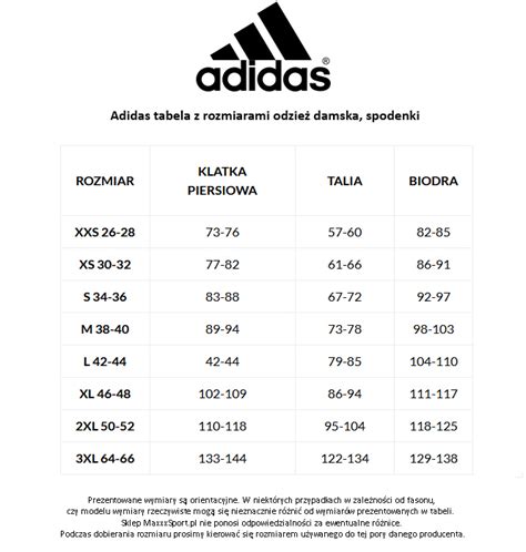 Adidas rozmiary tabele